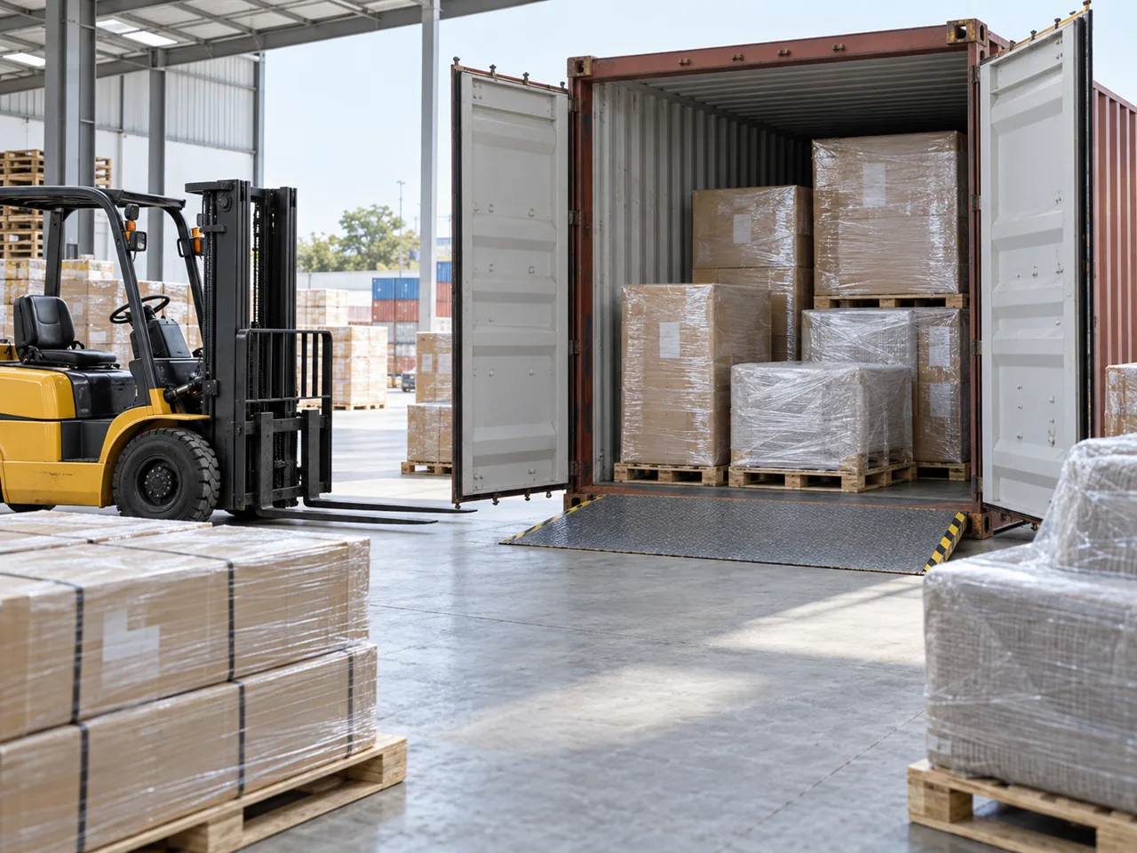 Protected cargo prepared for loading into a shipping container