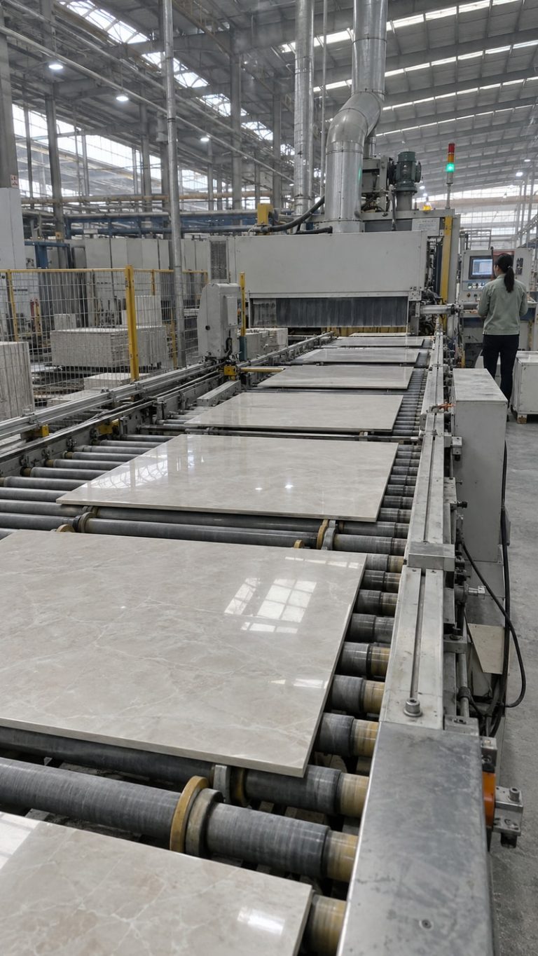 Along the tile line